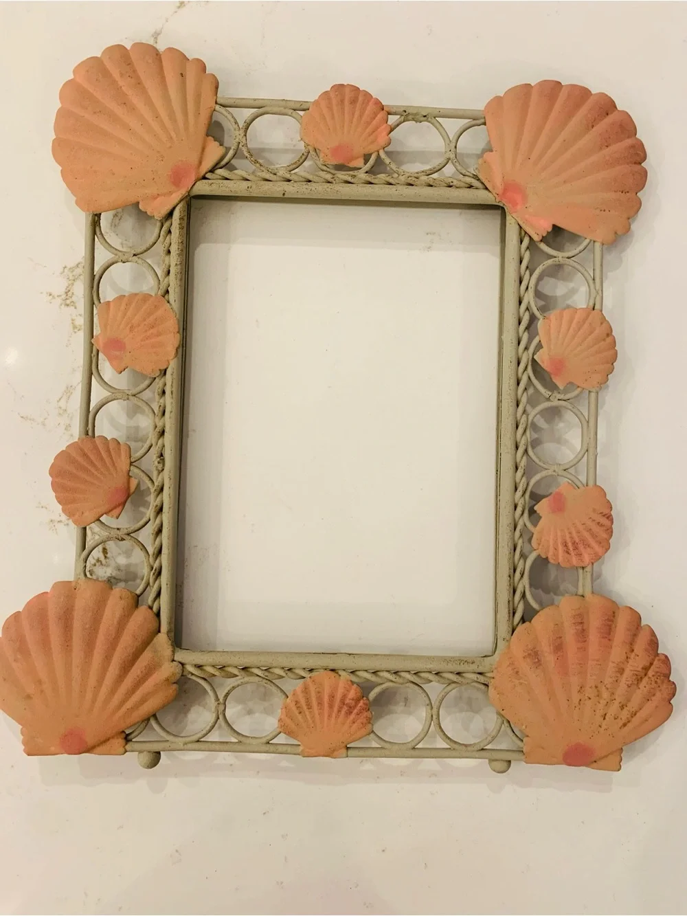 Coastal Accent Picture Frame Metal Scallop Shells Set Of (2) NO Glass (read).